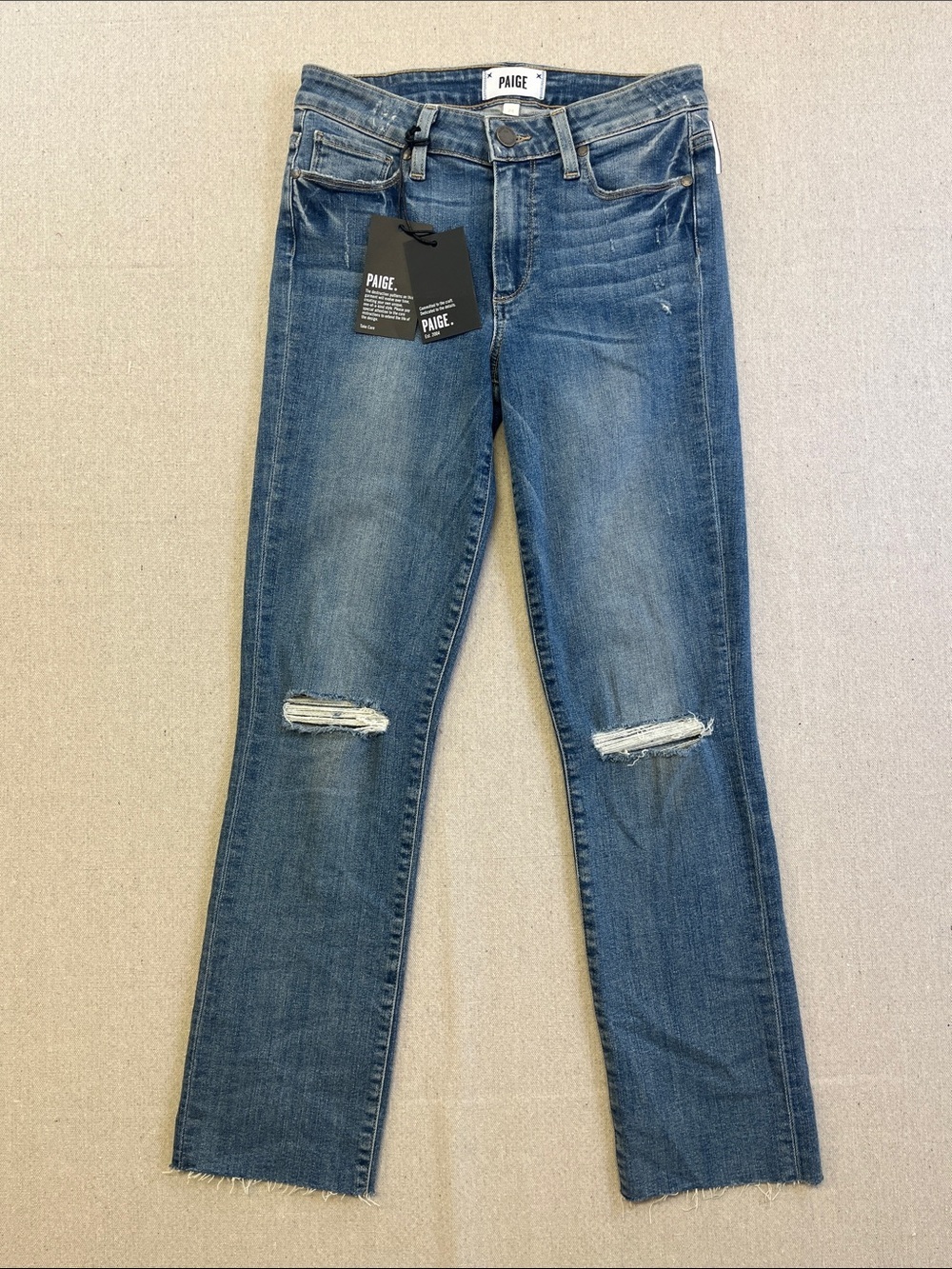 PAIGE Jacqueline Straight High Rise Crop Distressed Jeans Size 24 NWT